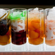 Six glasses of Vietnamese three-color che dessert drink